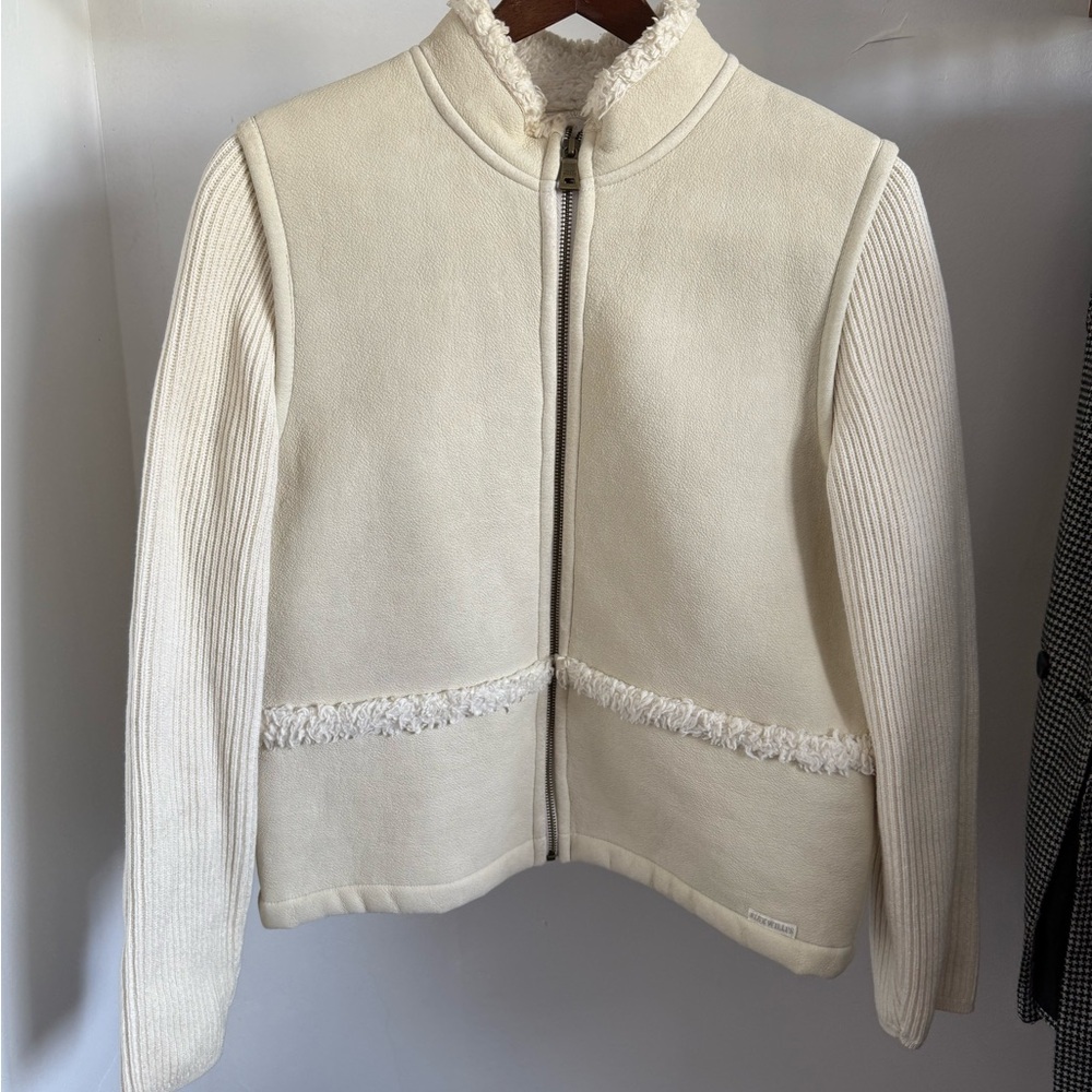 Cream Leather Sherpa Jacket